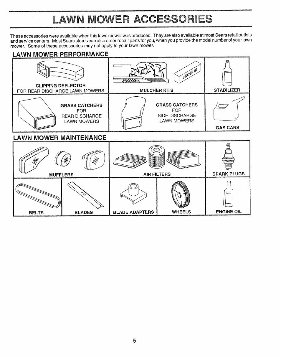 Lawn mower accessories | Sears 917.38783 User Manual | Page 5 / 22