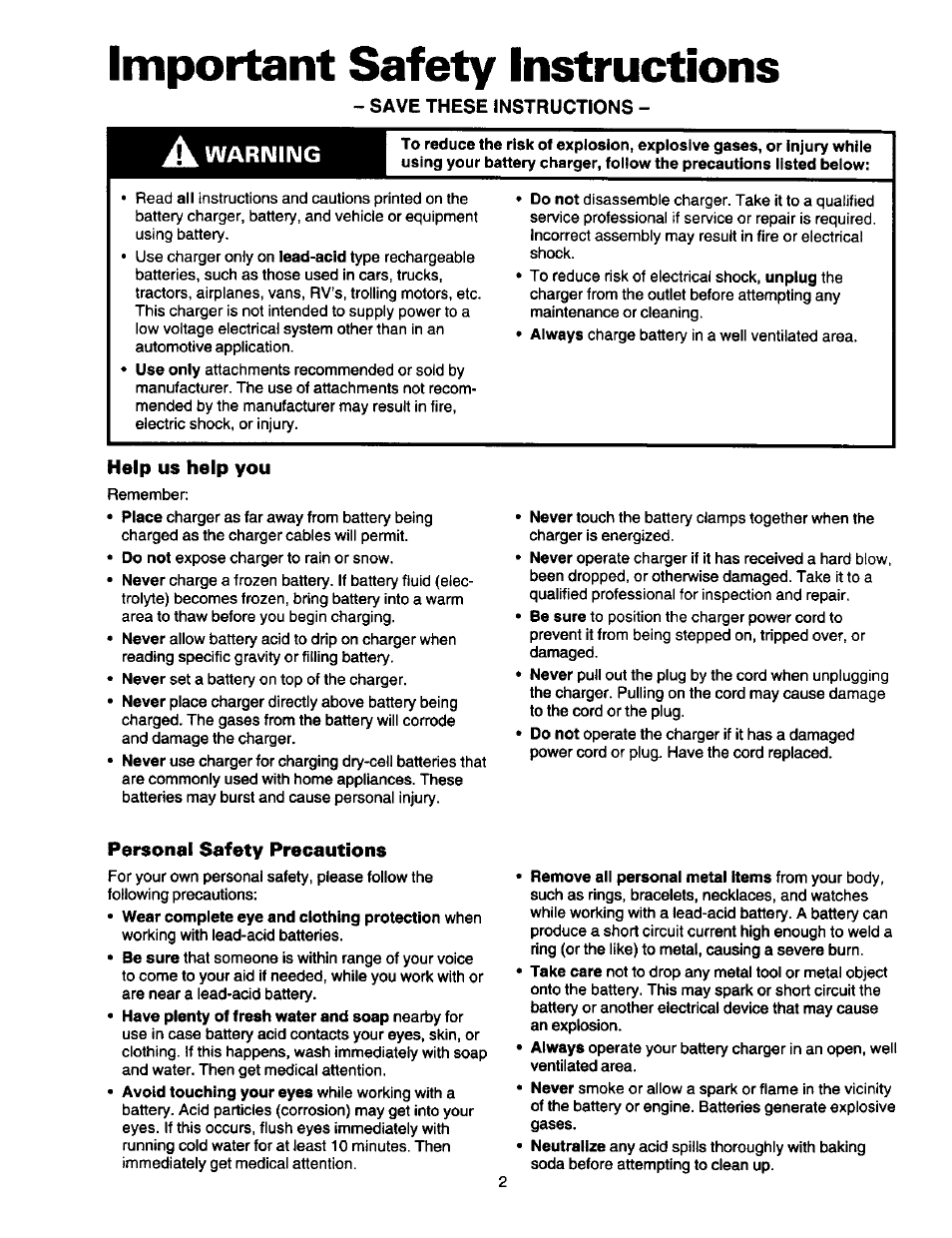 Important safety instructions, Warning | Sears 200.71221 User Manual | Page 3 / 11