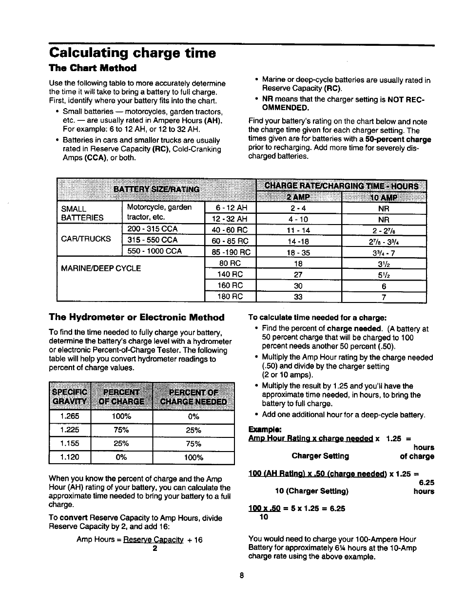 Calculating charge time | Sears 200.71221 User Manual | Page 9 / 11