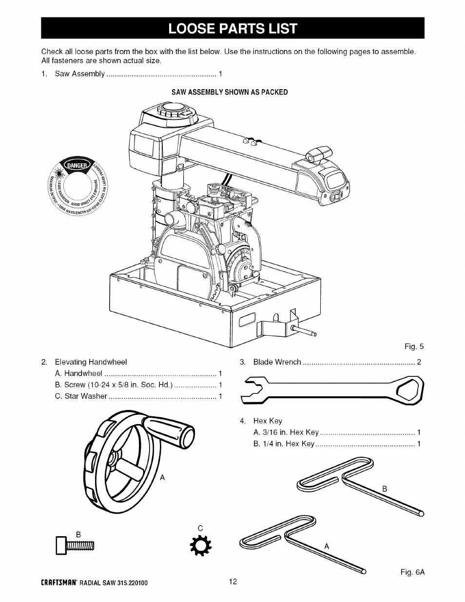 Loose parts list, Loose parts list -14, Ai!i!i | Sears 315.220100 User Manual | Page 12 / 86