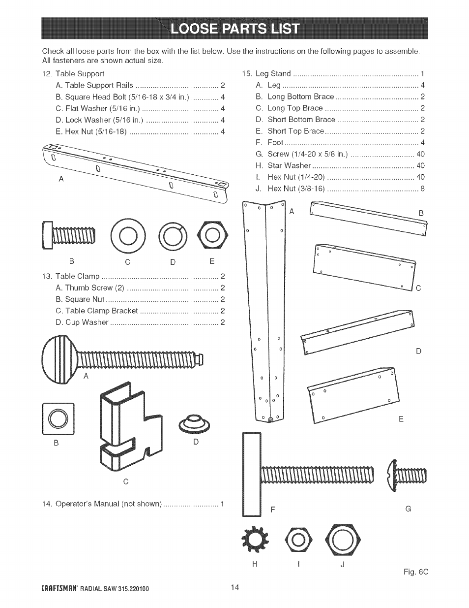 Loose parts lis, Mmwmmi (fed | Sears 315.220100 User Manual | Page 14 / 86