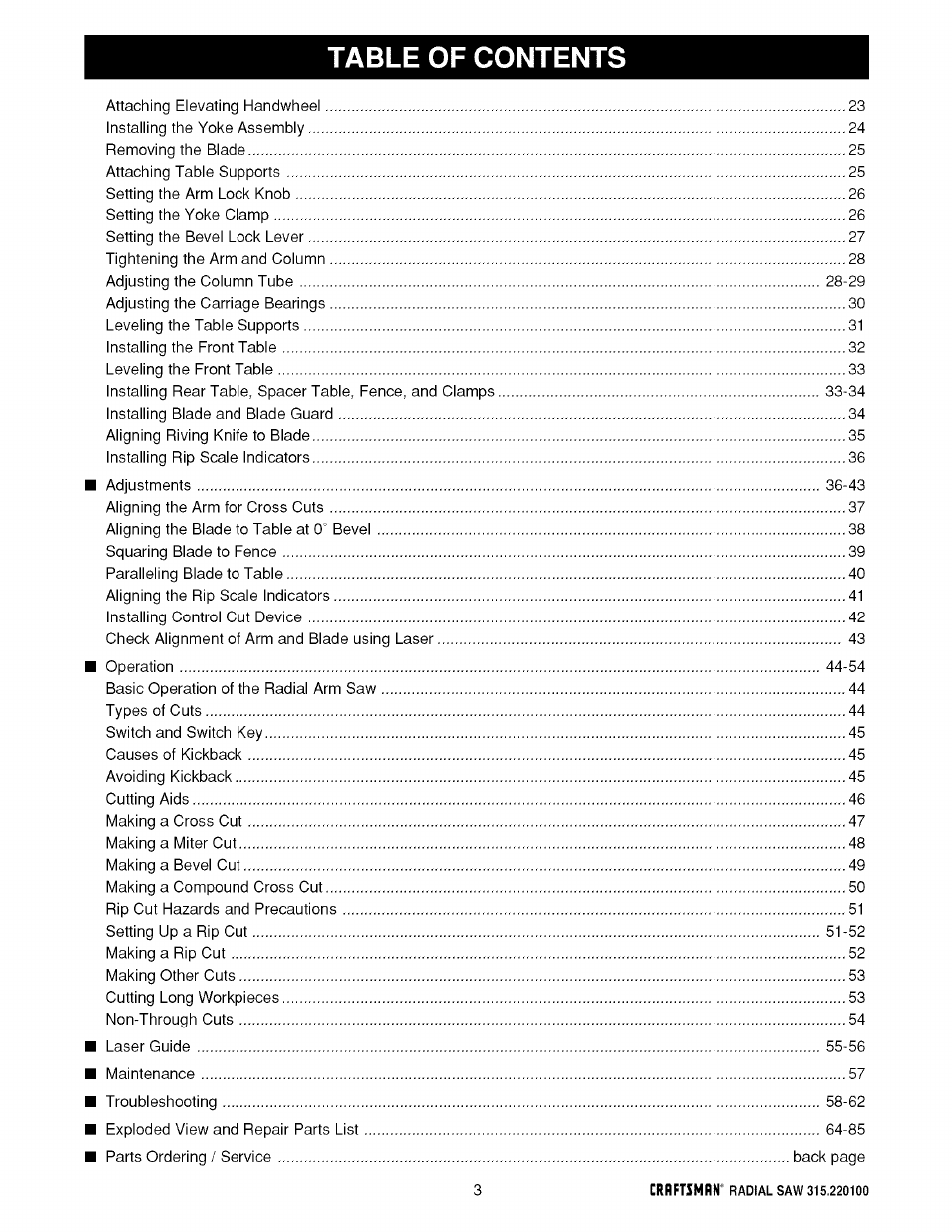 Sears 315.220100 User Manual | Page 3 / 86