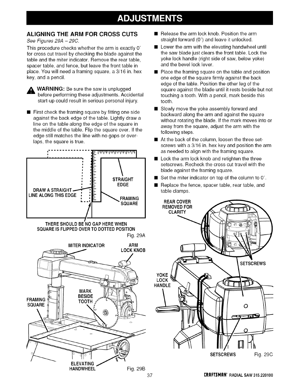 Draw a straight. line along this edge, Straight, Edge | Adjustments | Sears 315.220100 User Manual | Page 37 / 86