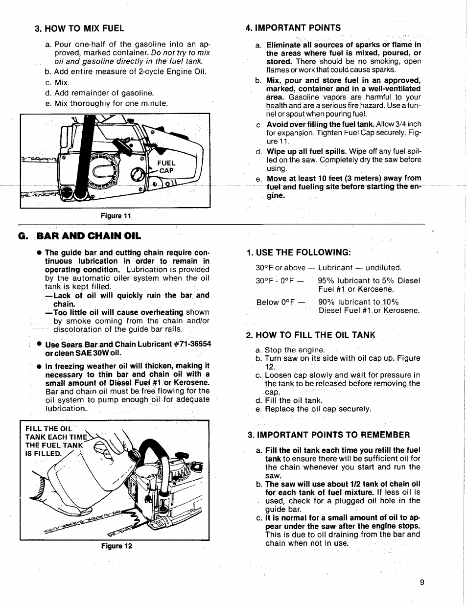 G. bar and chain oil, The guide bar and cutting chain require con, Bar and chain oil | Sears 358.356090-3.7/20" User Manual | Page 9 / 36