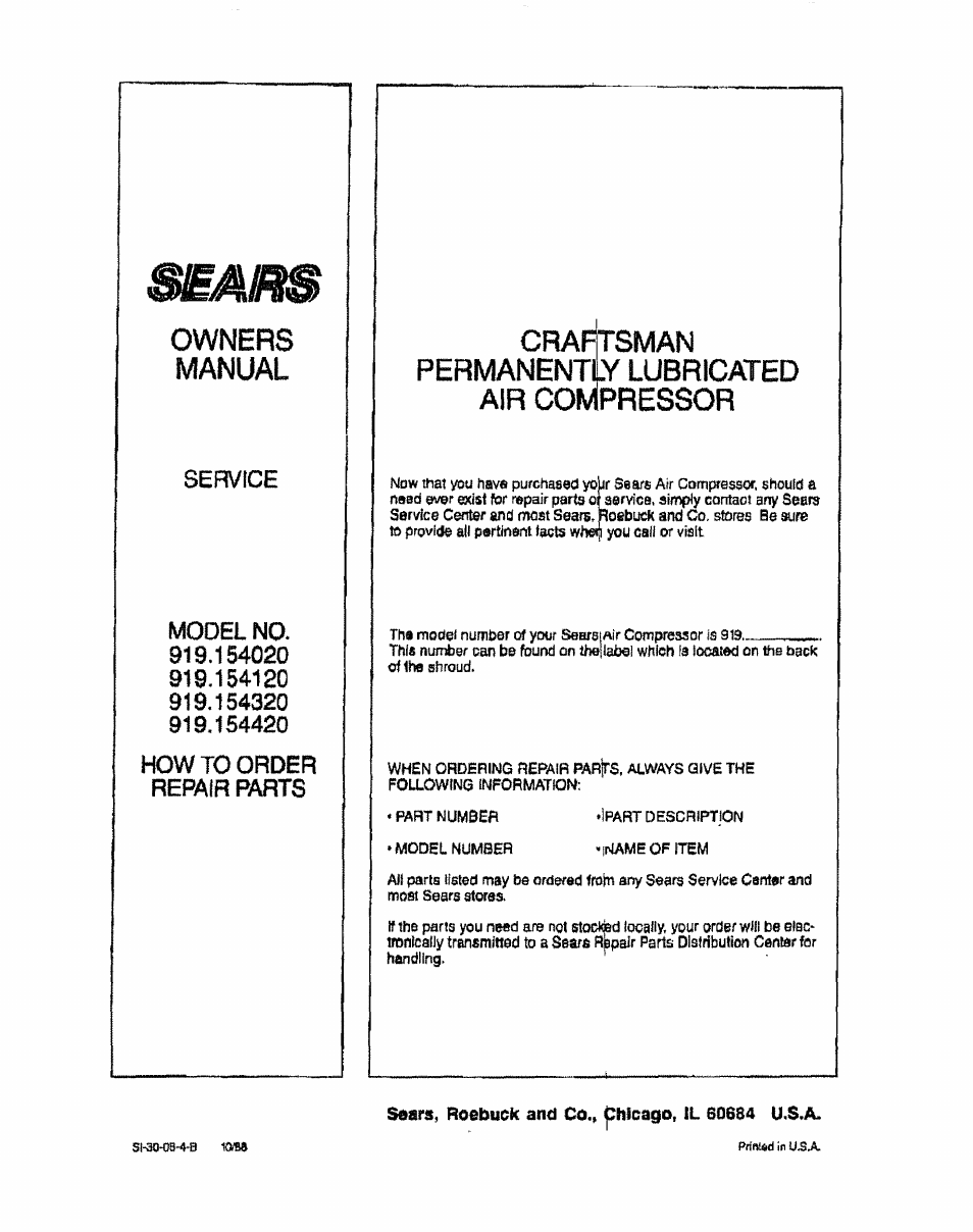 Seam, Service, How to order repair parts | Sears 919.15412 User Manual | Page 16 / 16