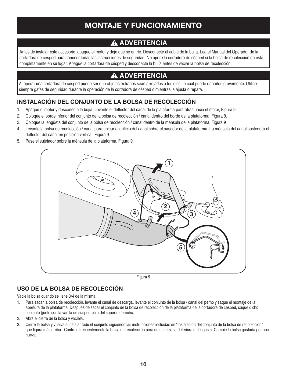 Montaje y funcionamiento, Advertencia | Sears 33731 User Manual | Page 10 / 12