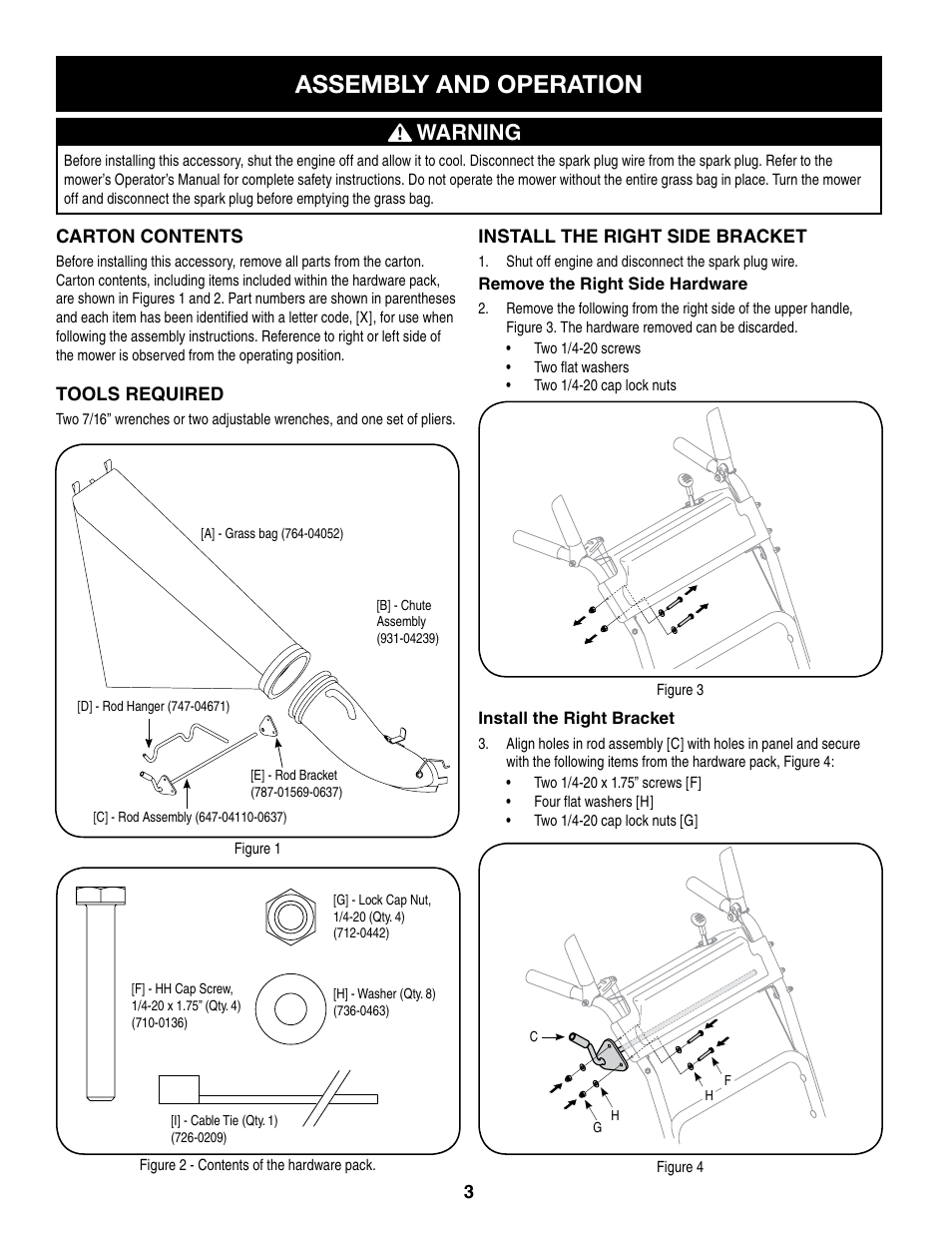 Assembly and operation, Warning | Sears 33731 User Manual | Page 3 / 12