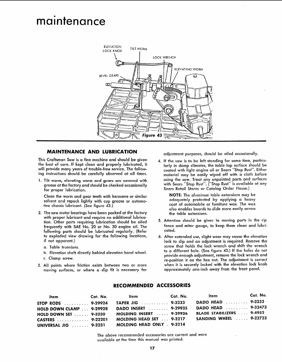 Maintenance, Maintenance and lubrication, Recommended accessories | Sears 113.299131 User Manual | Page 17 / 32