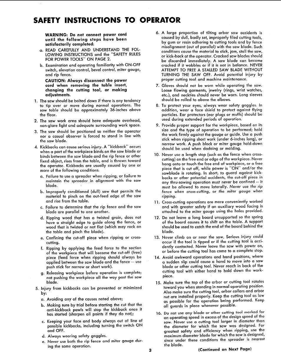 Safety instructions to operator | Sears 113.299131 User Manual | Page 3 / 32