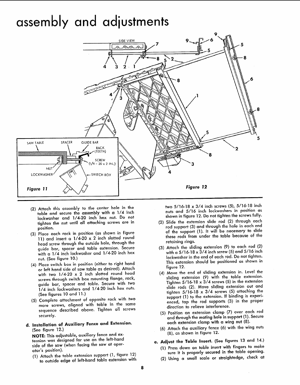 Assembly and adjustments | Sears 113.299131 User Manual | Page 8 / 32