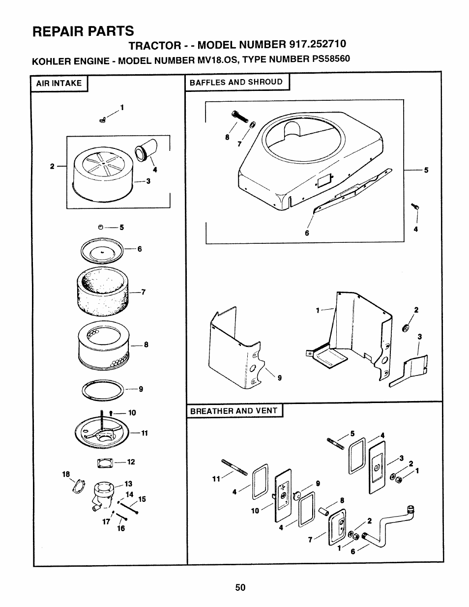 Repair parts | Sears 917.25271 User Manual | Page 110 / 120
