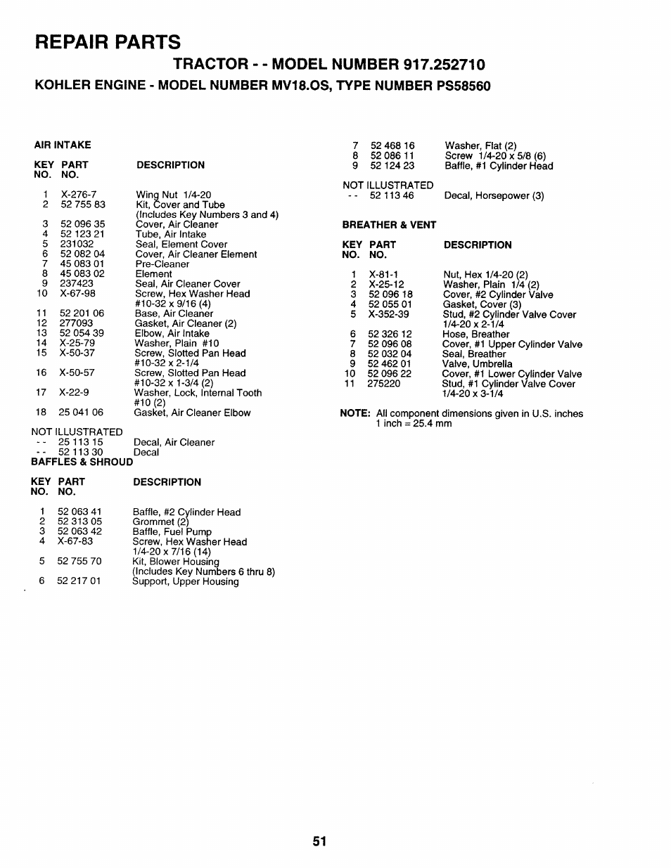 Repair parts | Sears 917.25271 User Manual | Page 111 / 120