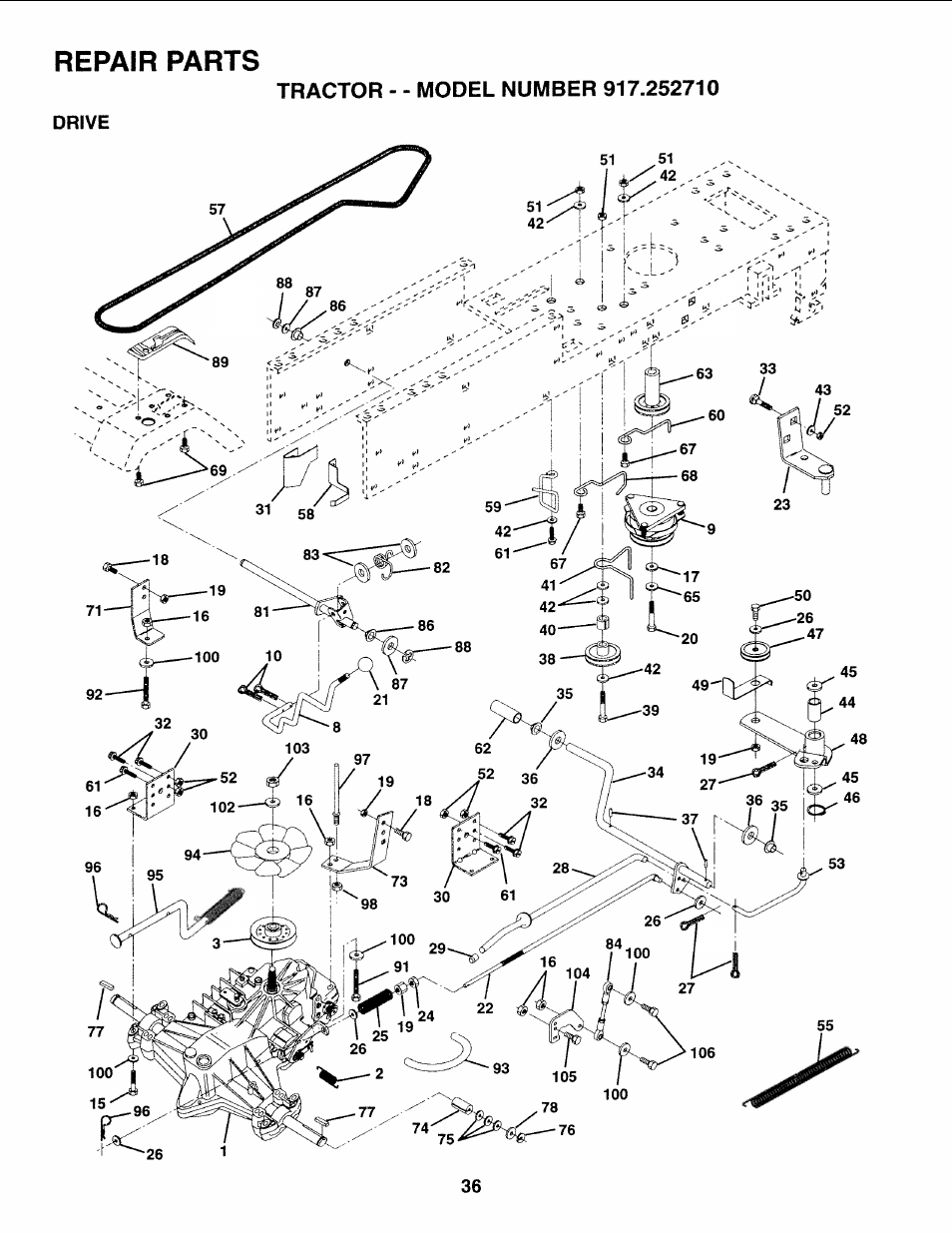 Repair parts, Drive | Sears 917.25271 User Manual | Page 36 / 120
