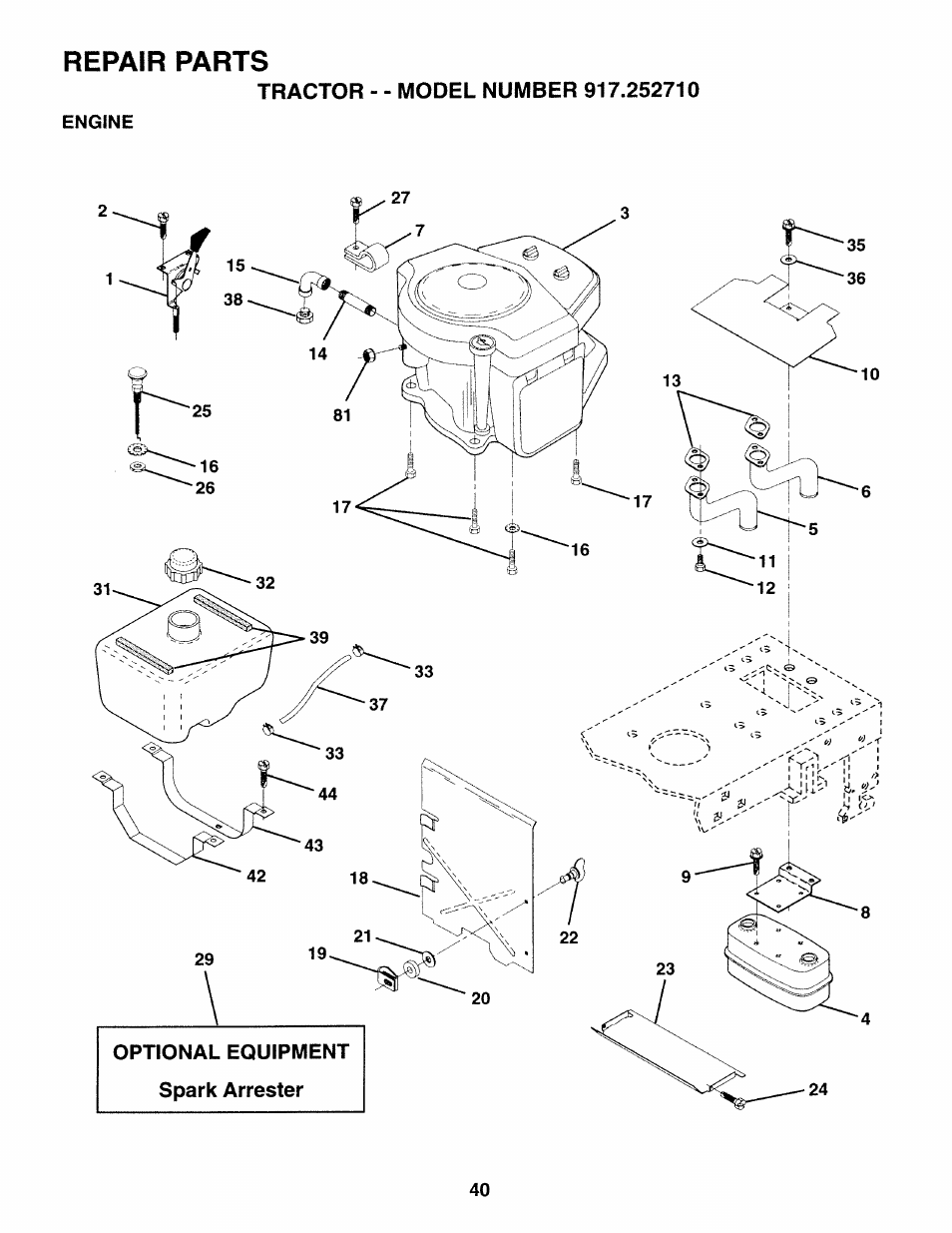Repair parts | Sears 917.25271 User Manual | Page 40 / 120