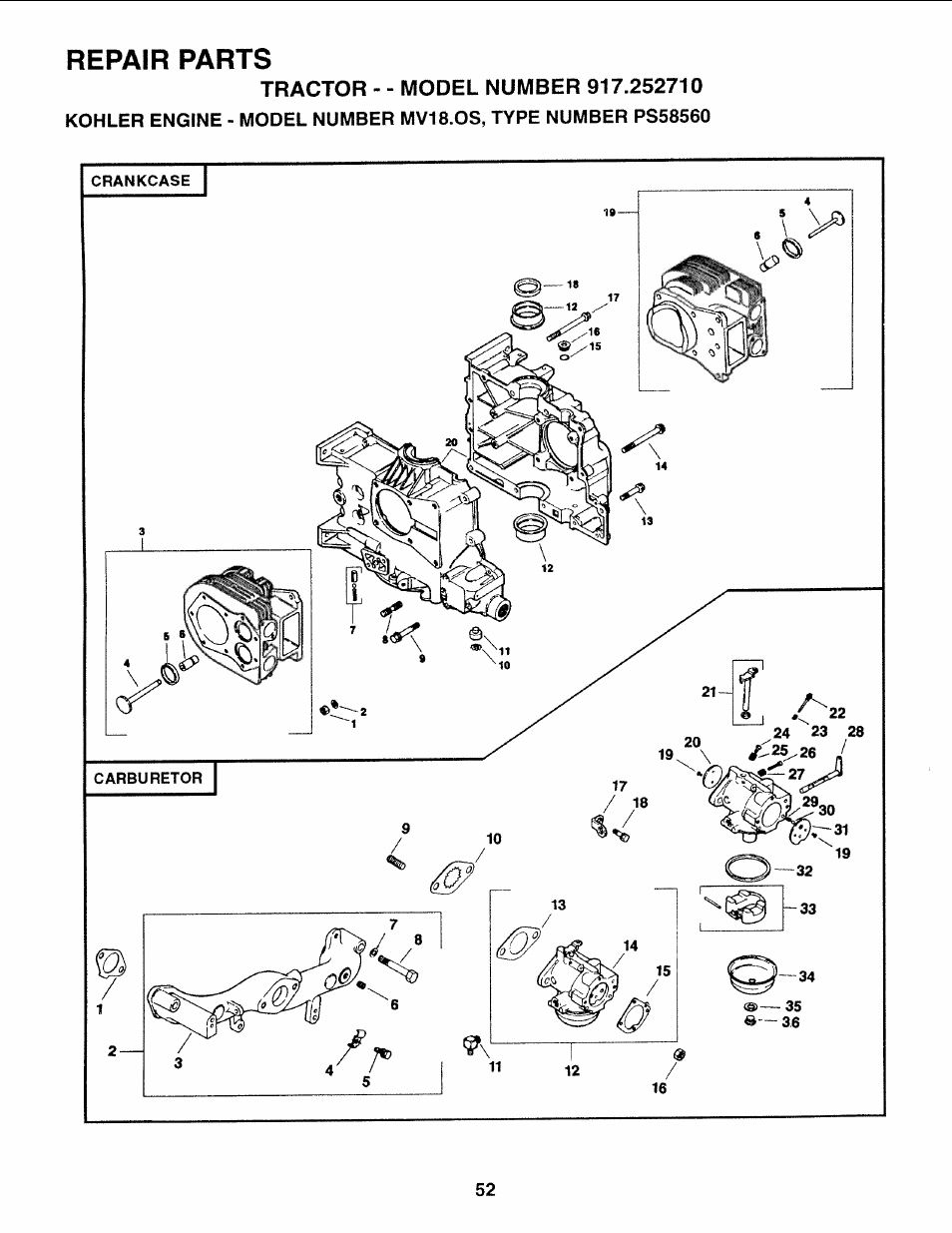 Repair parts | Sears 917.25271 User Manual | Page 52 / 120