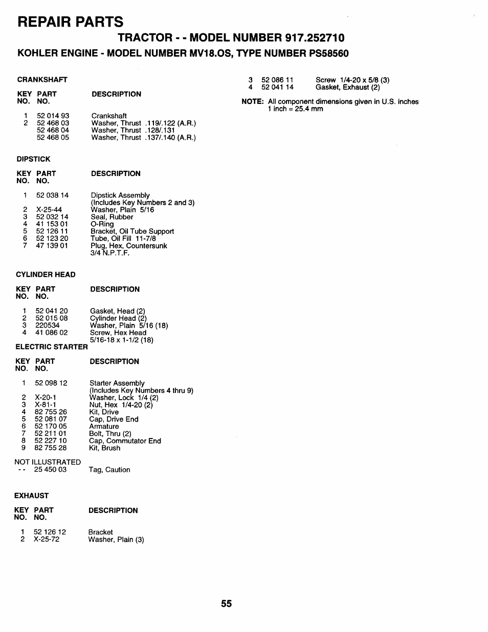 Repair parts | Sears 917.25271 User Manual | Page 55 / 120