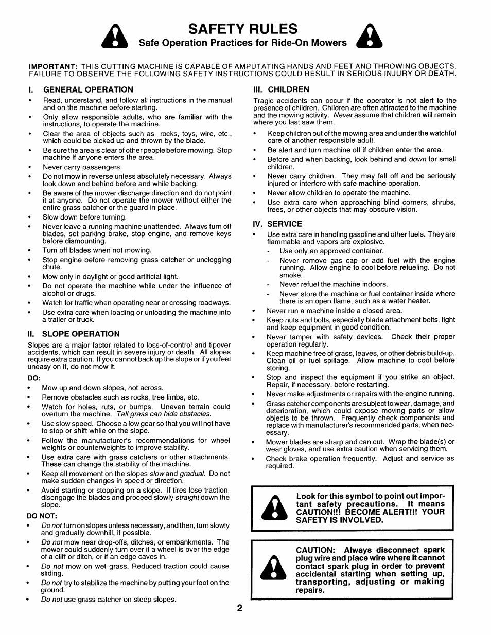 Safety rules, Safe operation practices for ride-on mowers | Sears 917.25271 User Manual | Page 62 / 120
