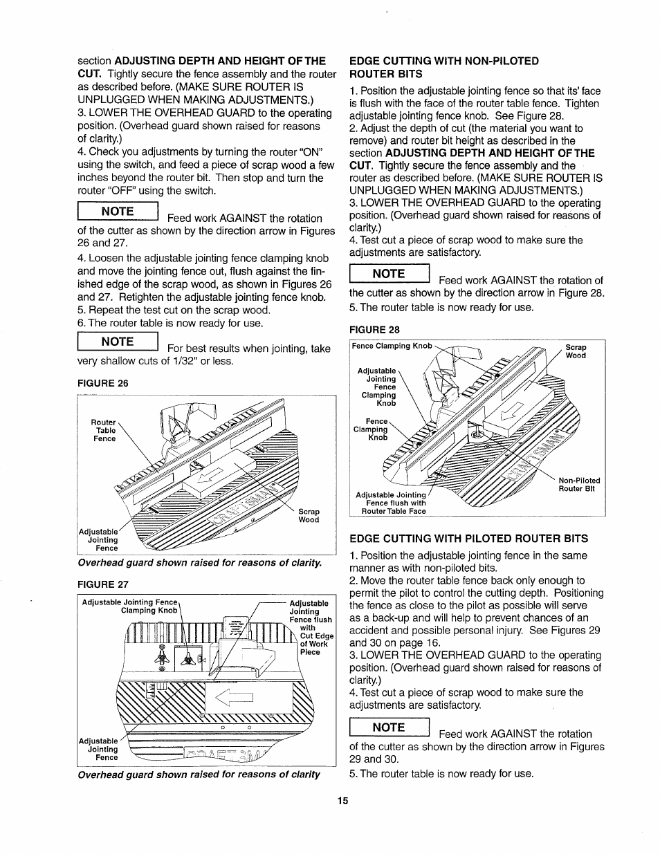 Edge cutting with non-piloted router bits, Edge cutting with piloted router bits | Sears 26462_0 User Manual | Page 15 / 22