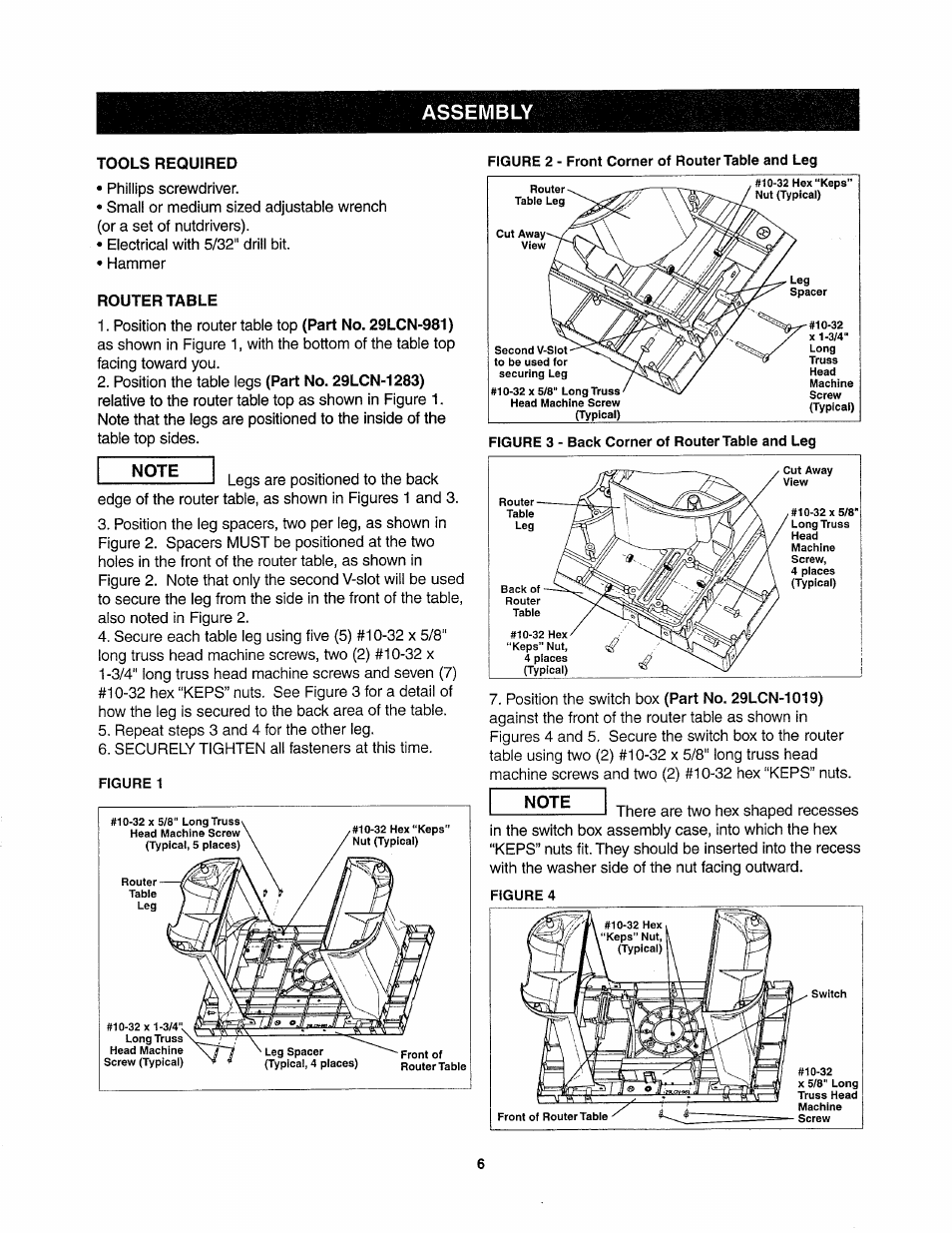Tools required, Router table, Assembly | Sears 26462_0 User Manual | Page 6 / 22