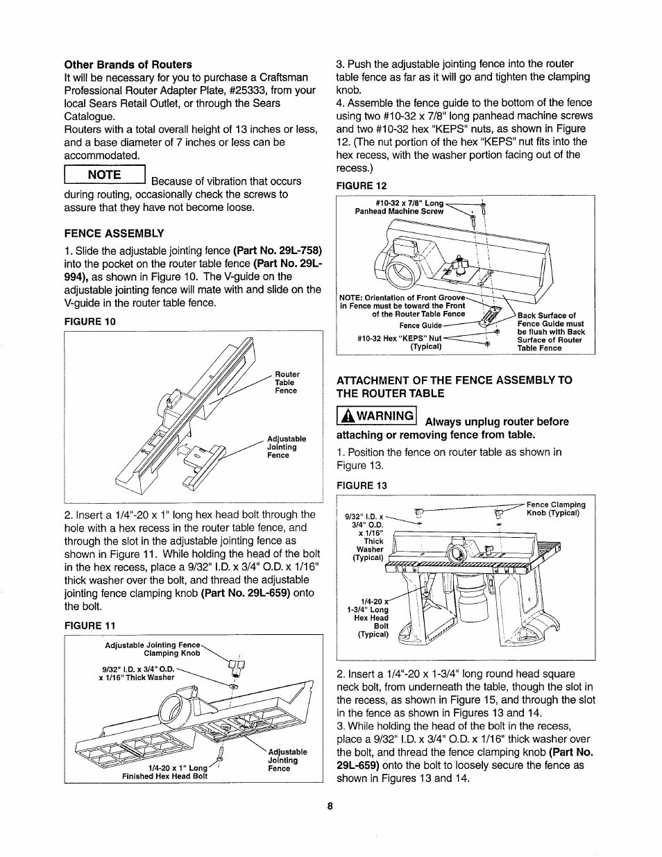 Other brands of routers, Fence assembly | Sears 26462_0 User Manual | Page 8 / 22