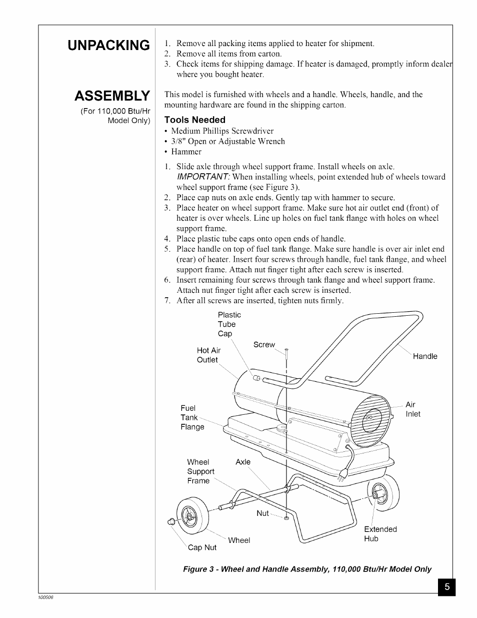 Tools needed, Unpacking, Assembly | Sears 583.35683 User Manual | Page 5 / 24