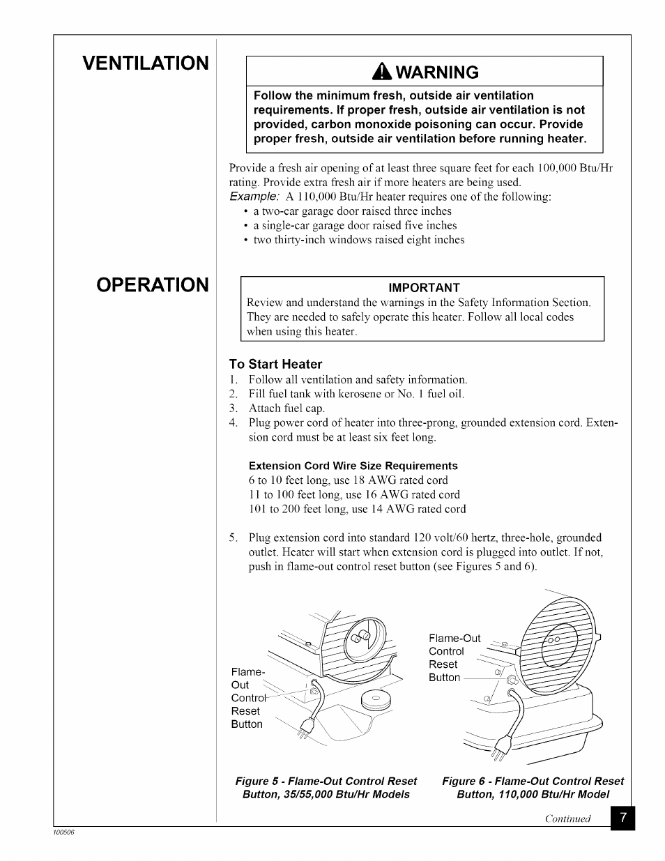 To start heater, Ventilation, Operation | A warning | Sears 583.35683 User Manual | Page 7 / 24