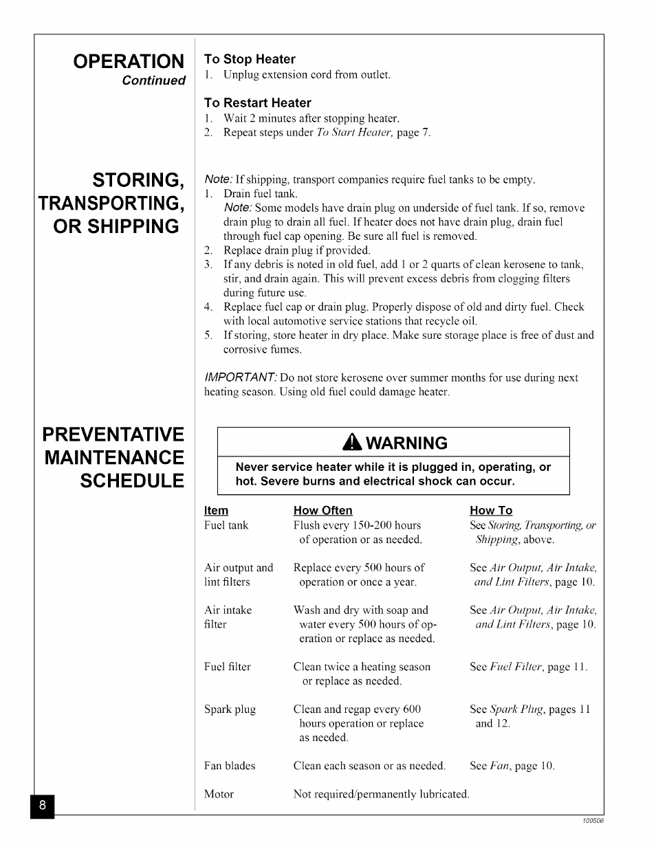 To stop heater, To restart heater, Operation | A warning | Sears 583.35683 User Manual | Page 8 / 24