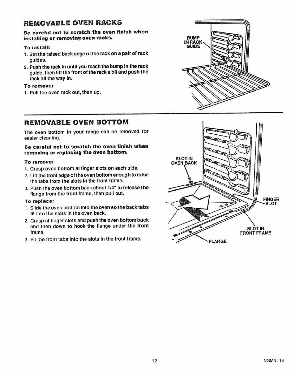 Bem0¥^ble ©¥en raoics, Removable oven bottom | Sears KENMORE 911.363209 User Manual | Page 13 / 18