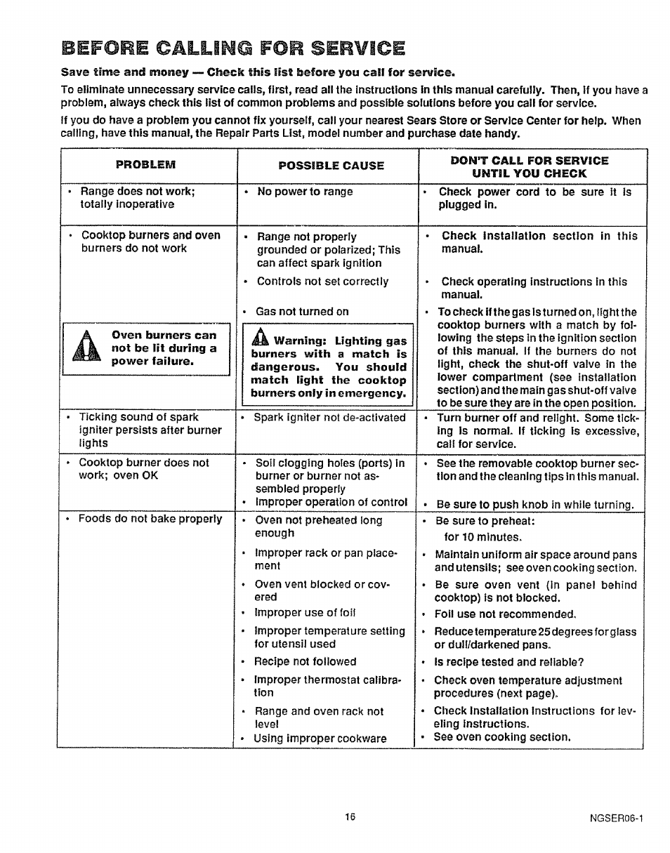 Before, Calliho for service | Sears KENMORE 911.363209 User Manual | Page 15 / 18