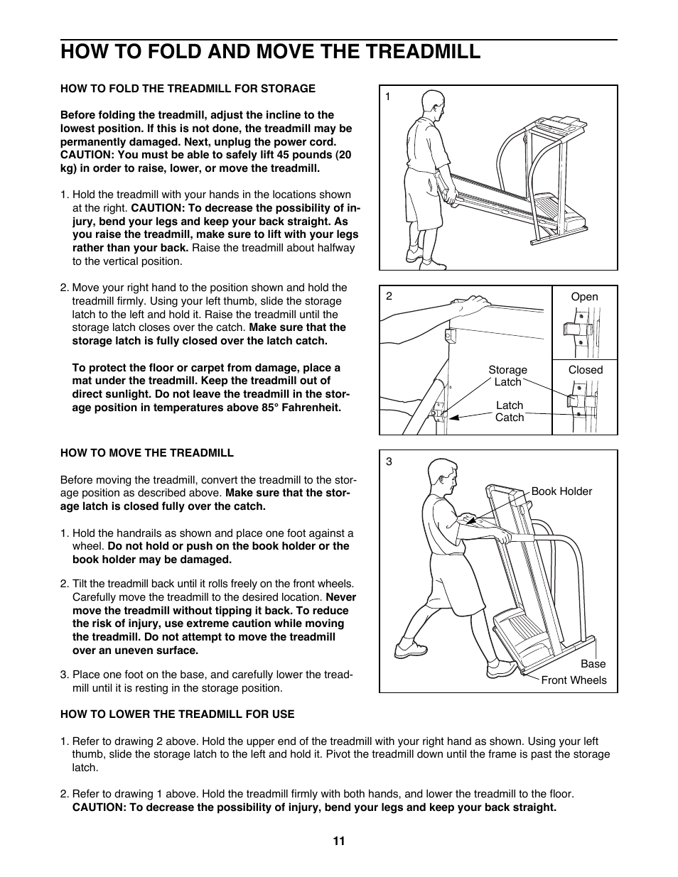 How to fold and move the treadmill | Sears 535LE User Manual | Page 11 / 18