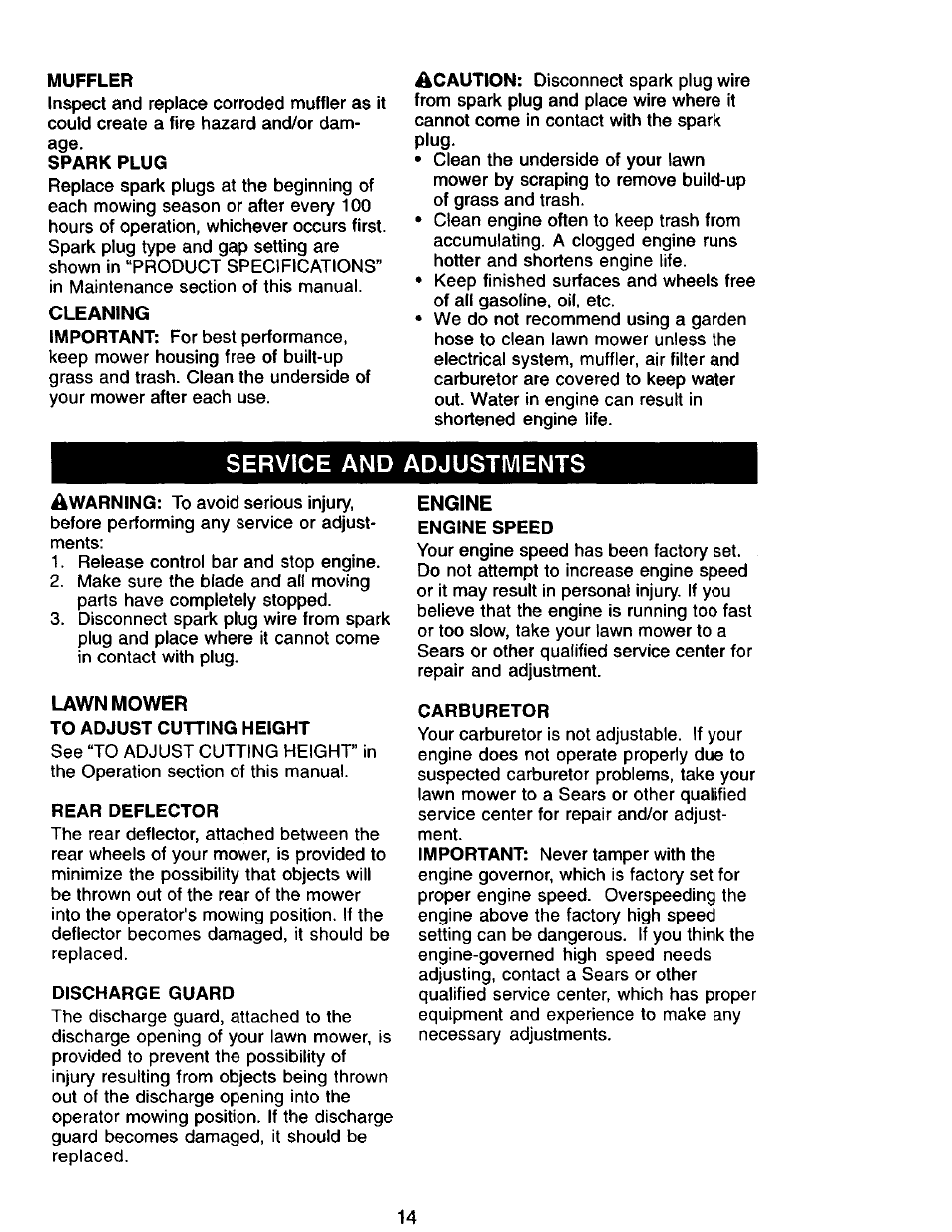 Service and adjustments | Sears 944.36201 User Manual | Page 14 / 24