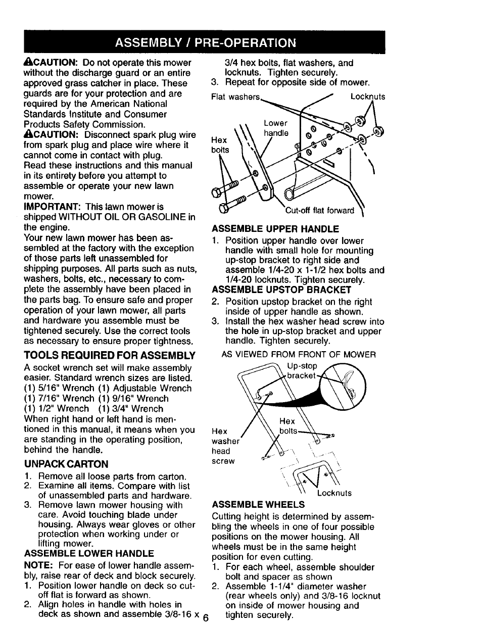Assembly / pre-operation | Sears 944.36201 User Manual | Page 6 / 24