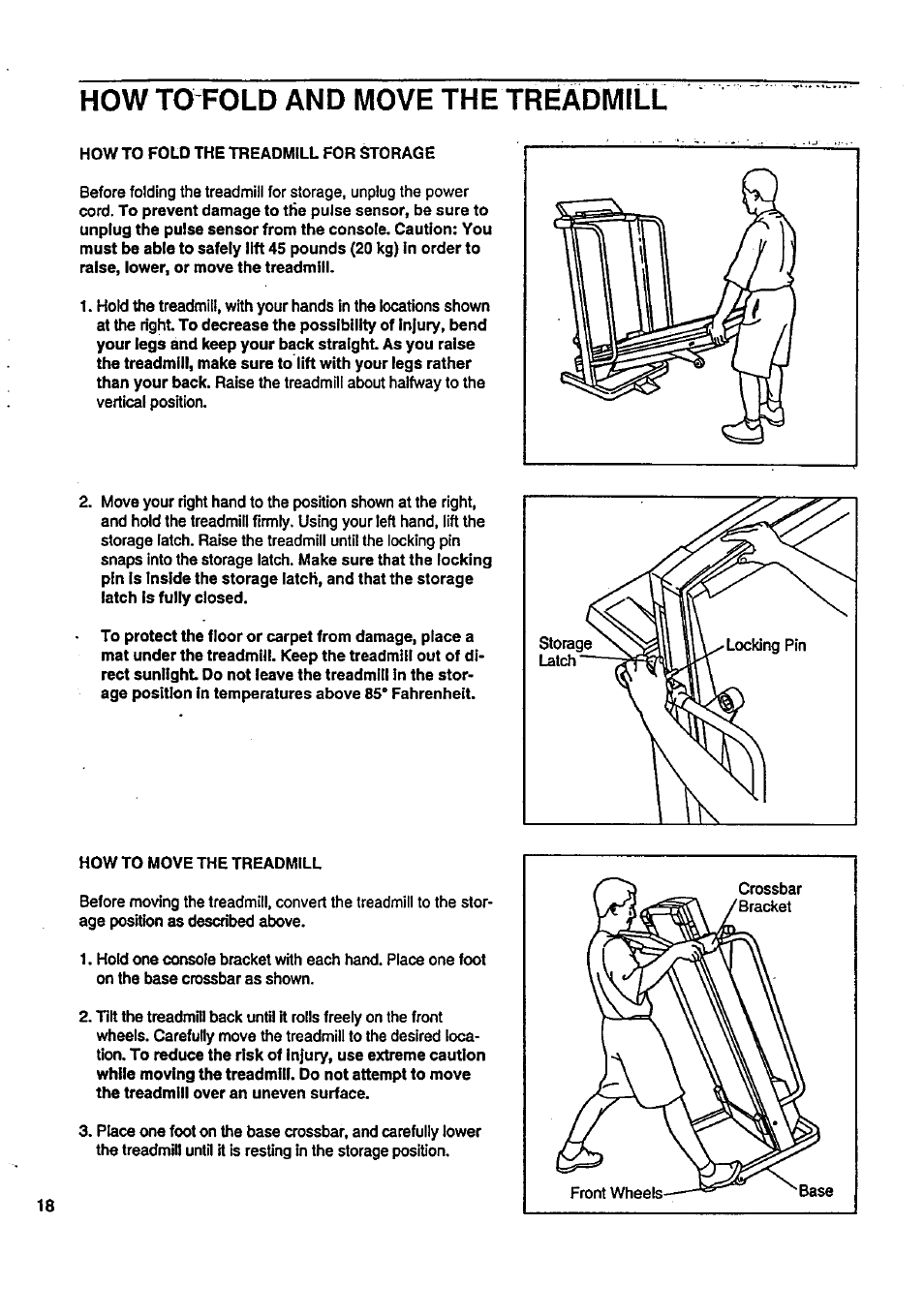 How to fold and move the treadmill | Sears PRO-FORM 831.297741 User Manual | Page 18 / 24