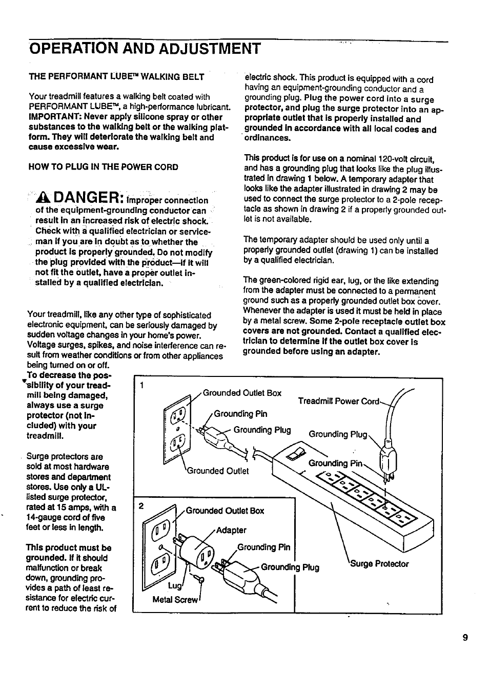 Operation and adjustment, Adanger | Sears PRO-FORM 831.297741 User Manual | Page 9 / 24
