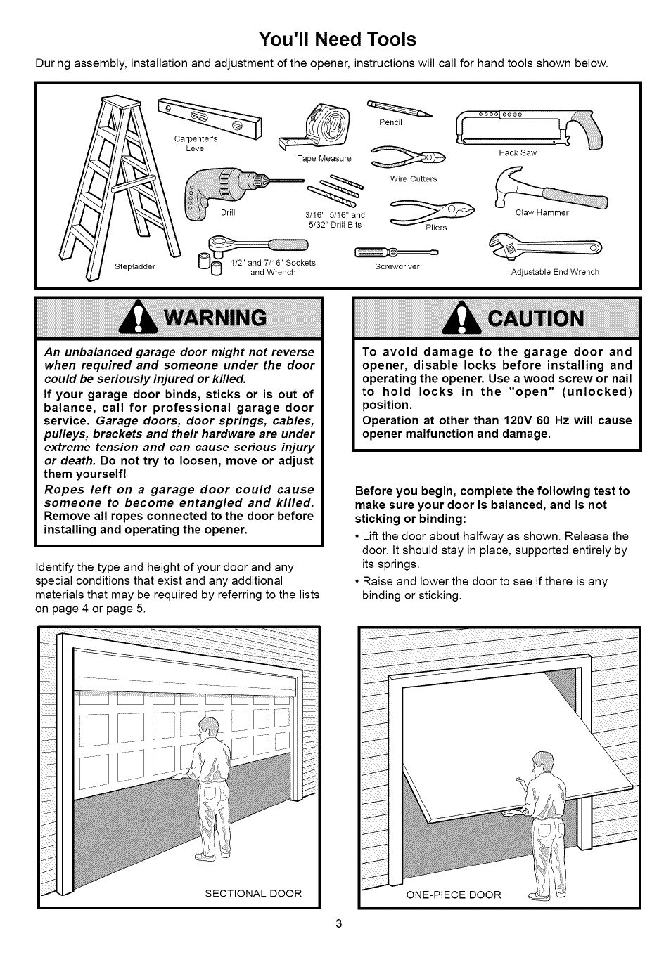 You'll need tools, Warning, Caution | Sears CRAFTSMAN 139.53640SRT User Manual | Page 3 / 40