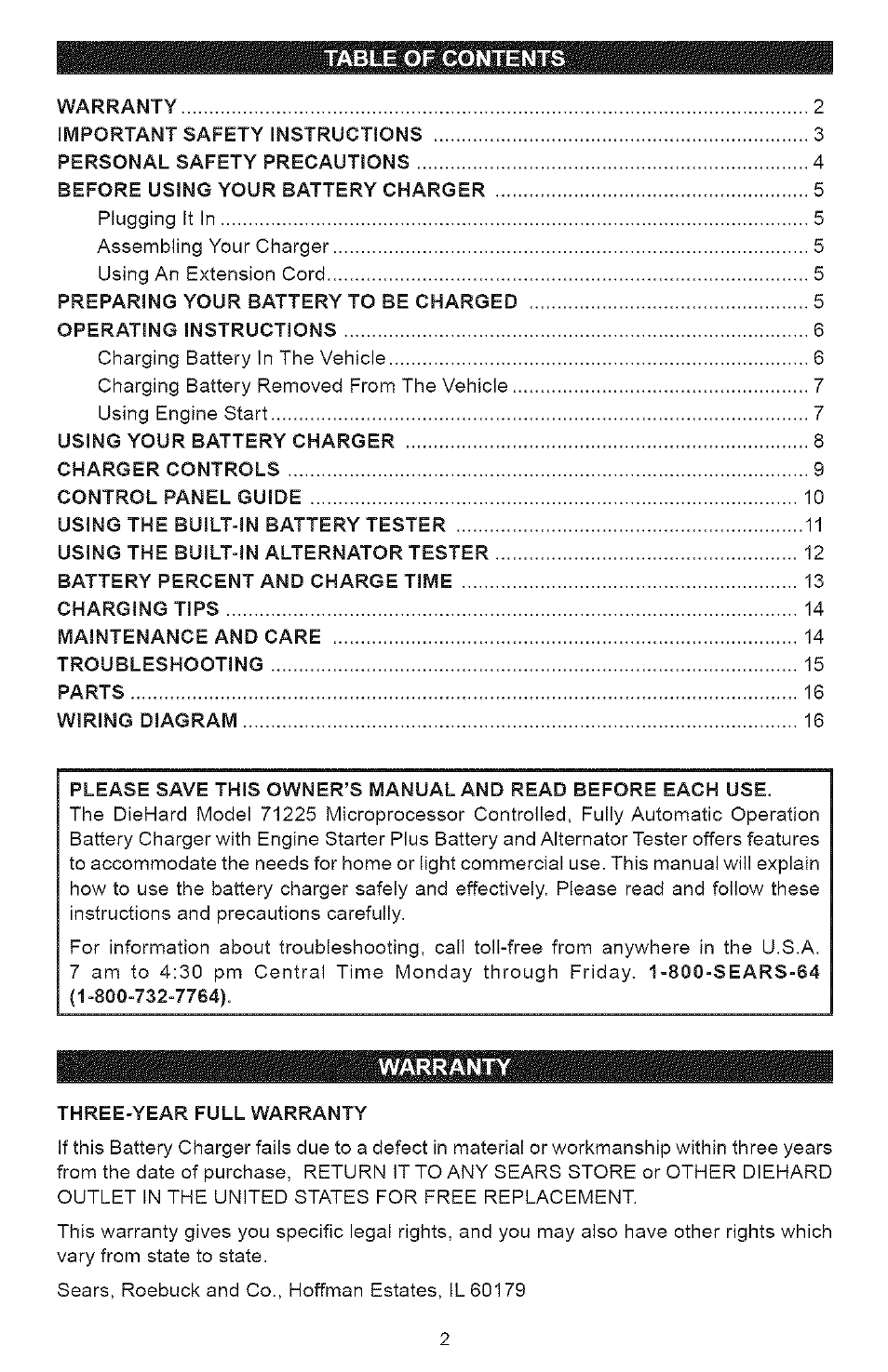 Sears 200.71225 User Manual | Page 2 / 16