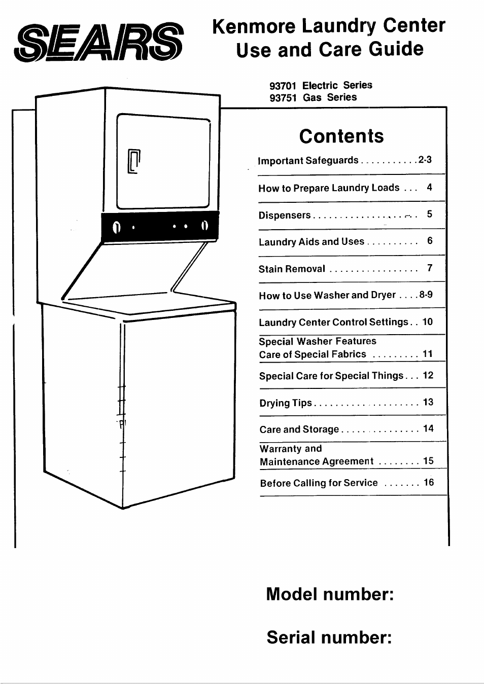 Sears 93701 User Manual | 16 pages