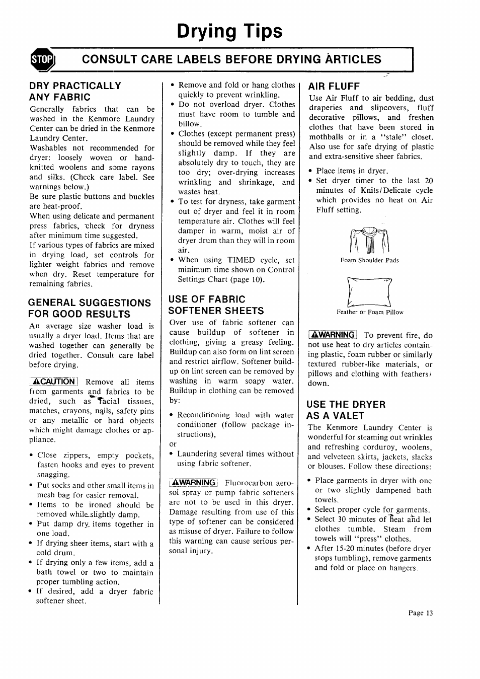 Drying tips, Consult care labels before drying articles | Sears 93701 User Manual | Page 13 / 16