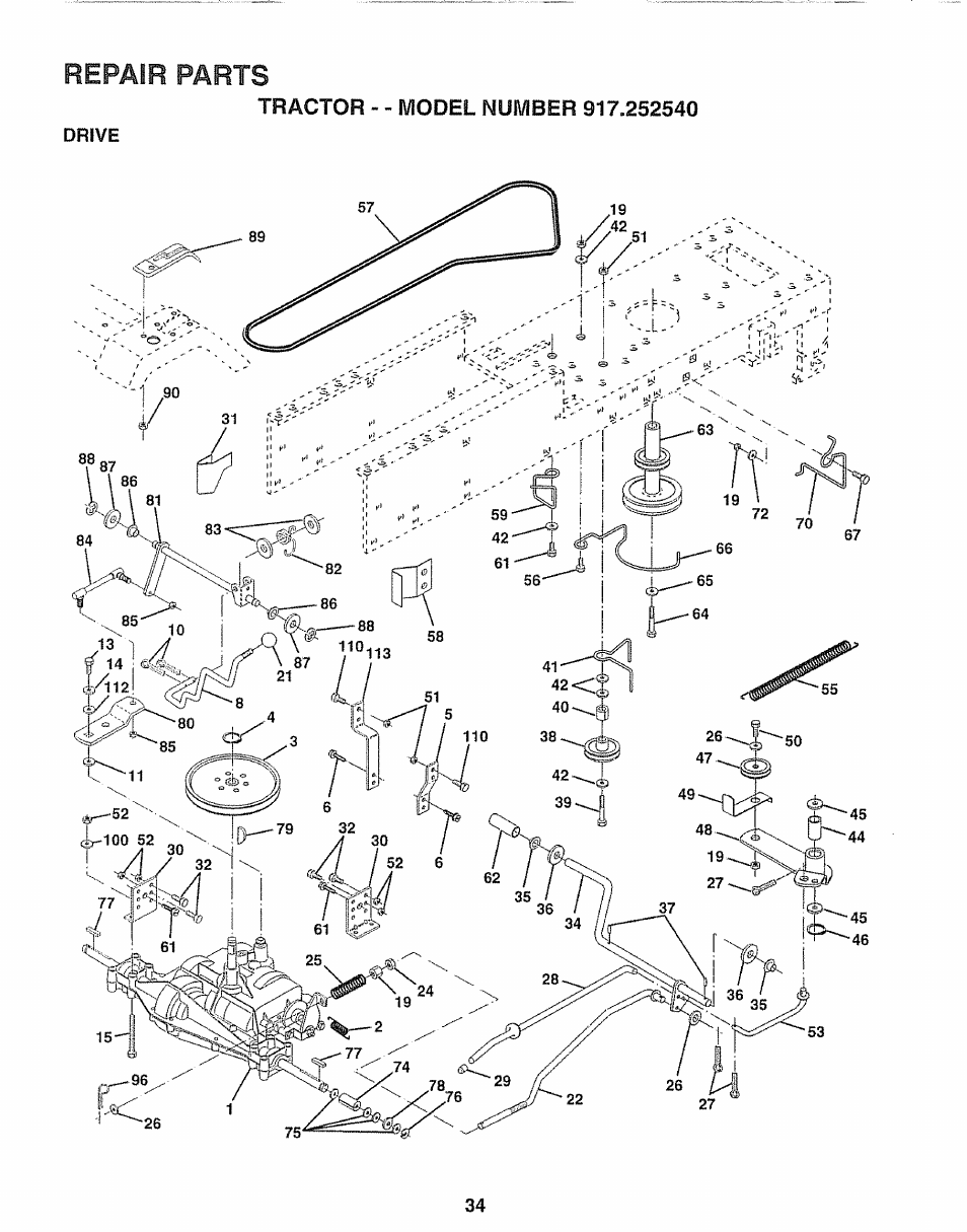 Repair parts | Sears 917.25254 User Manual | Page 34 / 56