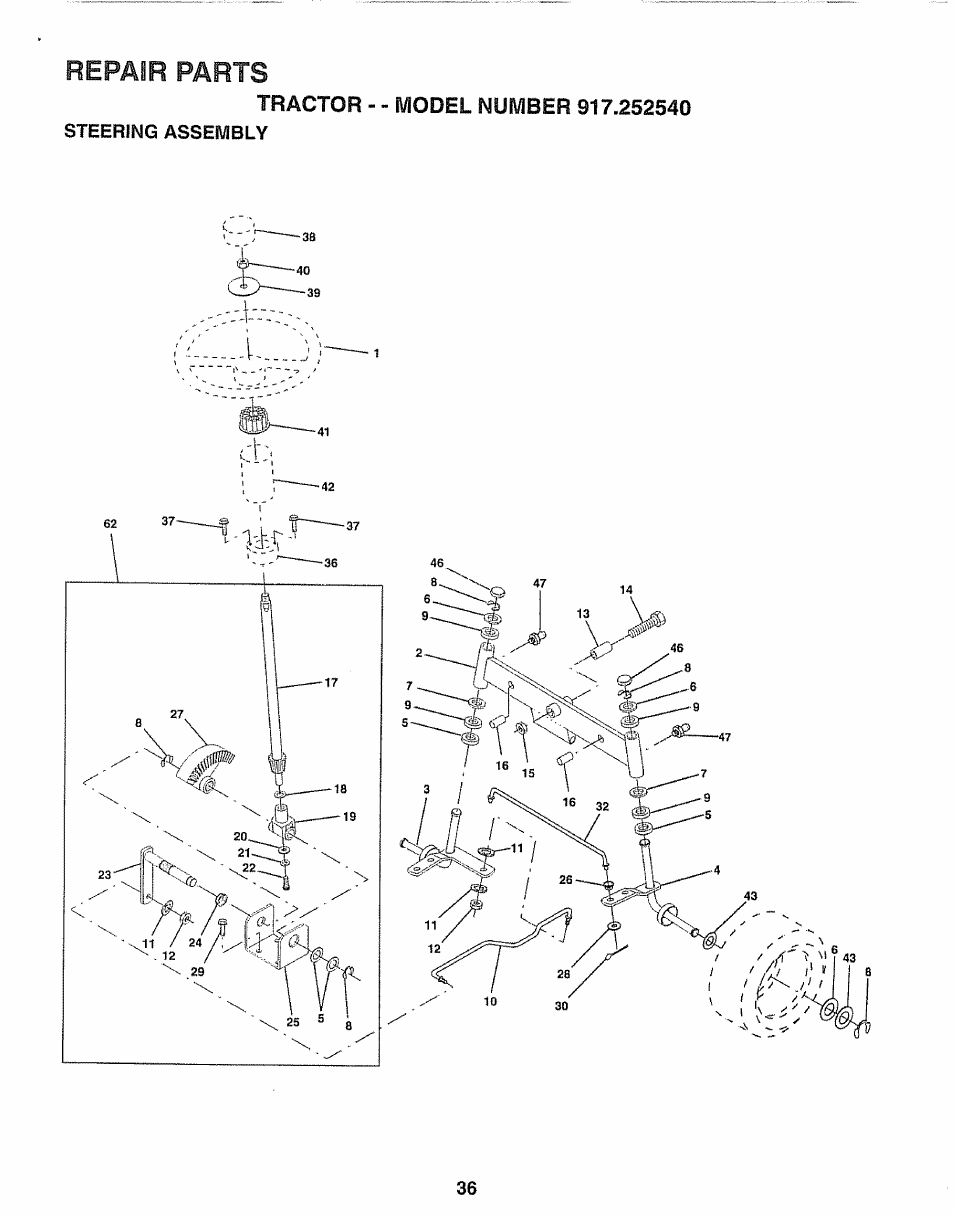 Repair parts | Sears 917.25254 User Manual | Page 36 / 56