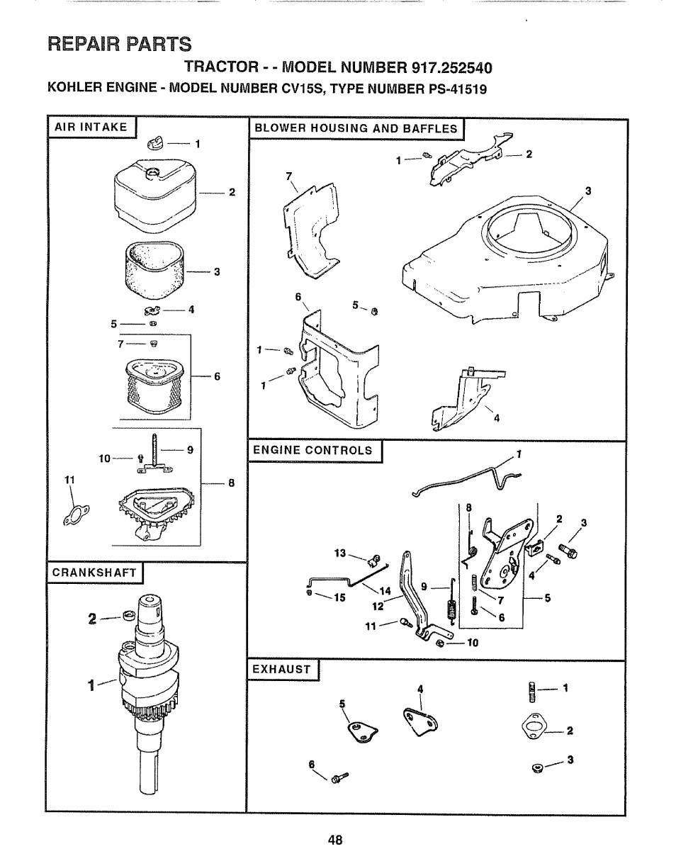 Repair parts | Sears 917.25254 User Manual | Page 48 / 56