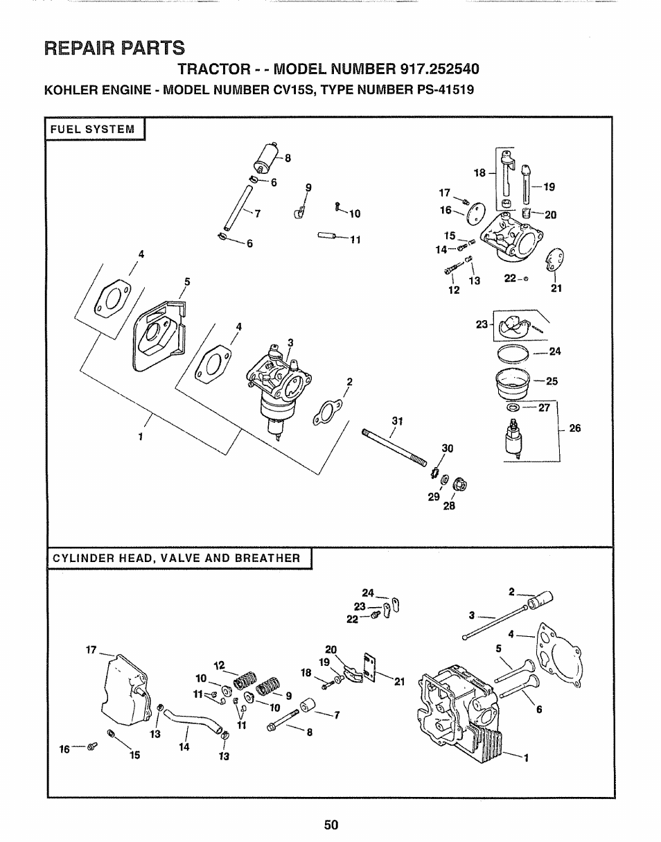 Repair parts | Sears 917.25254 User Manual | Page 50 / 56