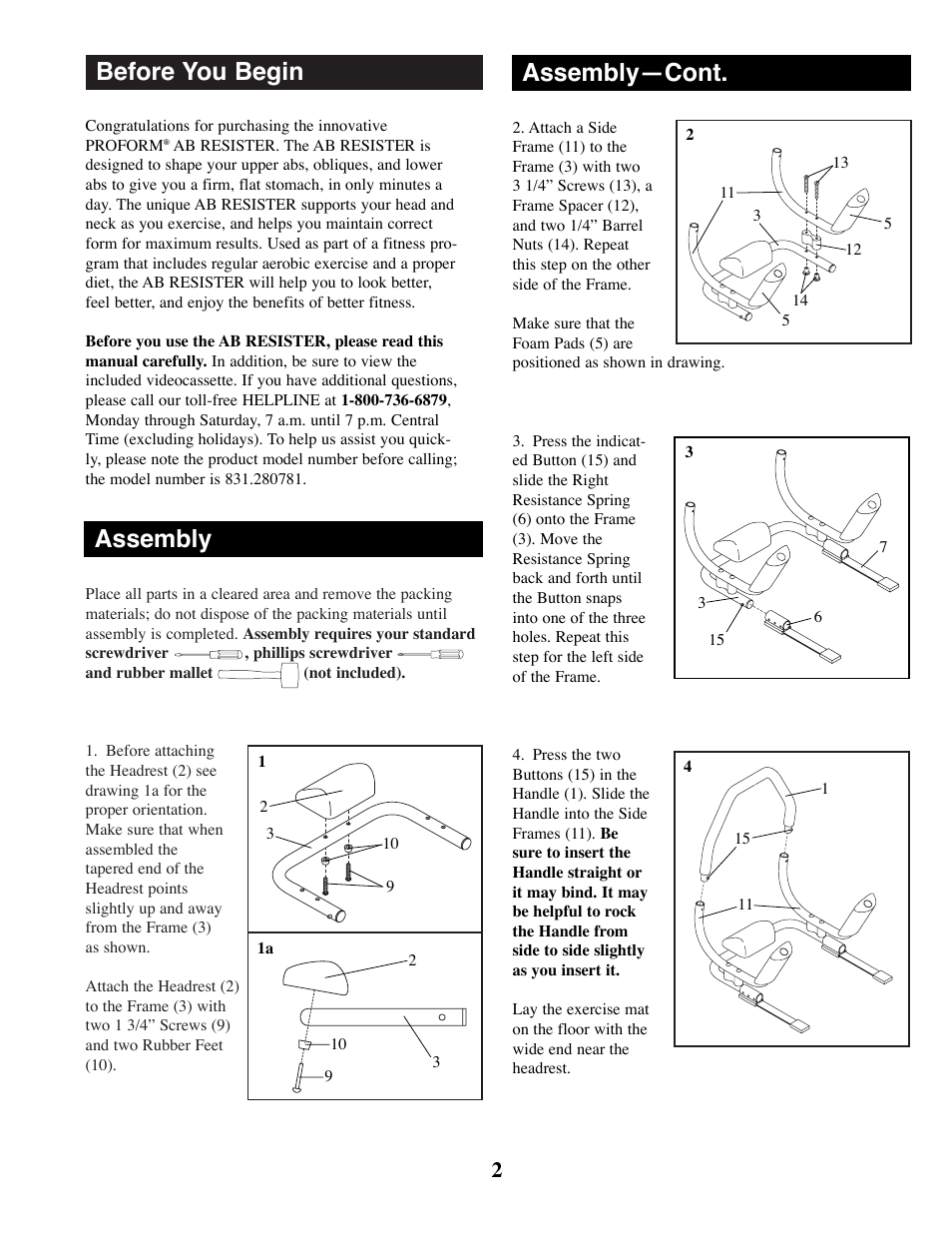 Before you begin assembly, Assemblyñcont | Sears 31.280781 User Manual | Page 2 / 8