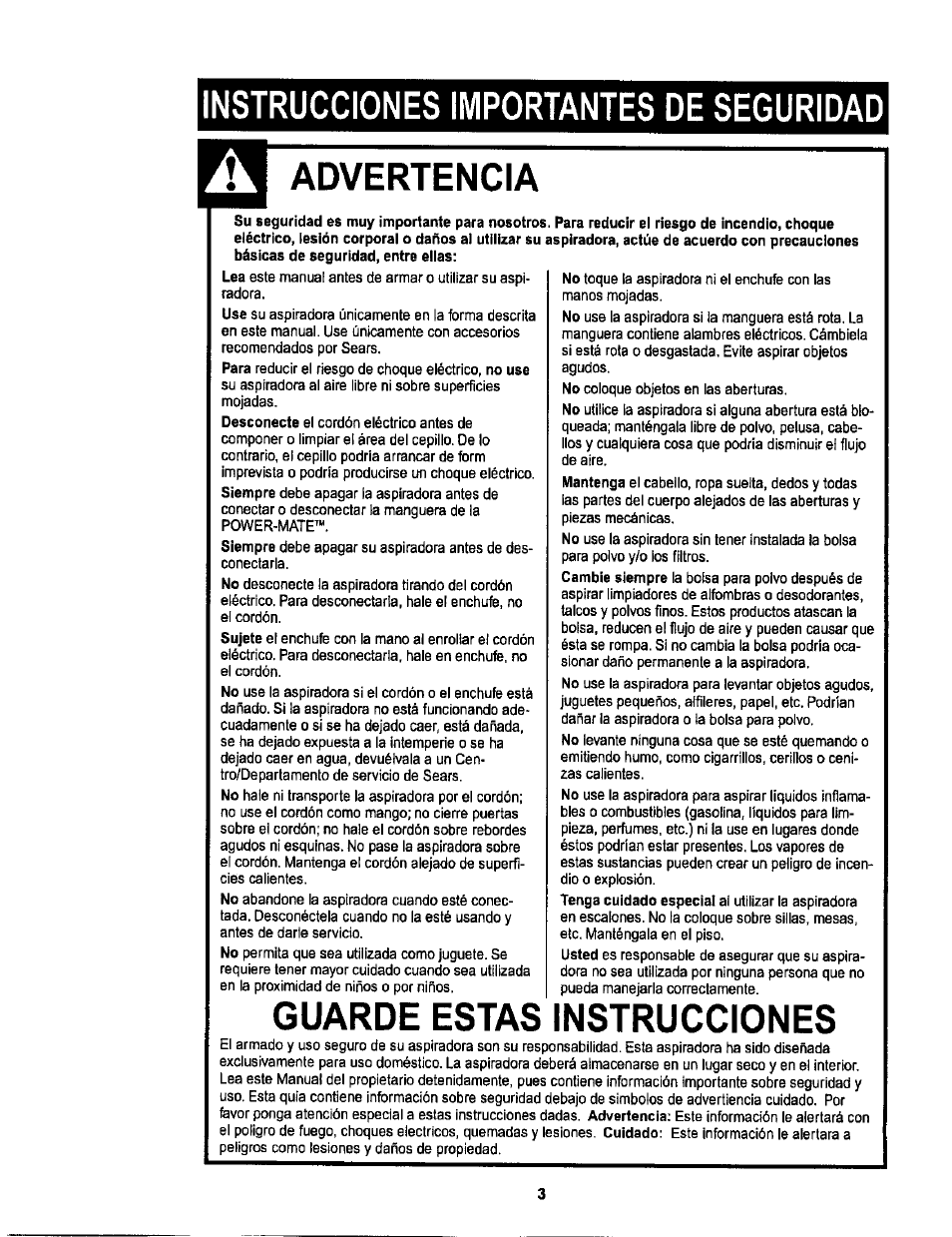 Instrucciones importantes de seguridad, Advertencia, Guarde estas instrucciones | Sears L0711256 User Manual | Page 21 / 36