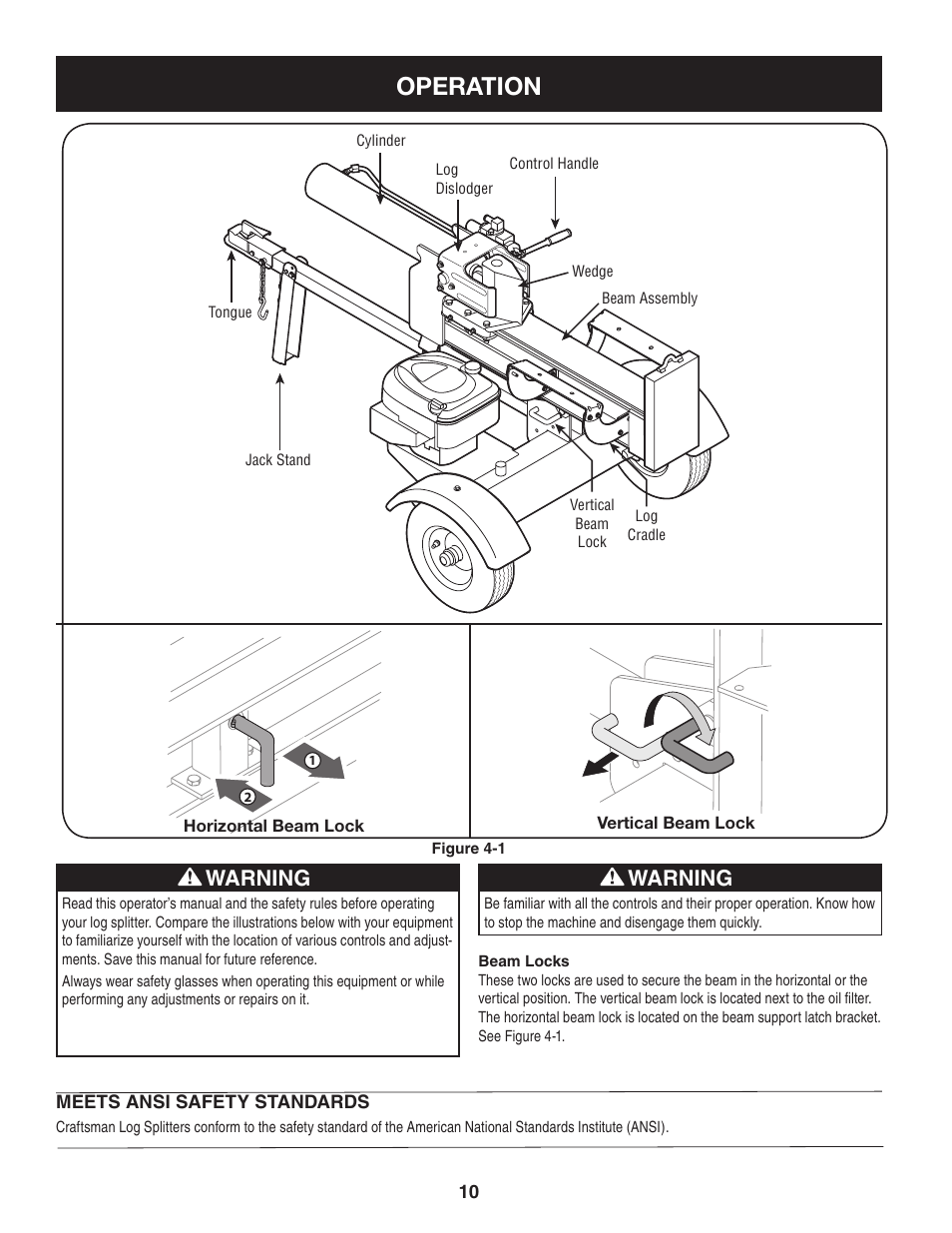 Operation, Warning | Sears Craftsman 247.7764 User Manual | Page 10 / 60