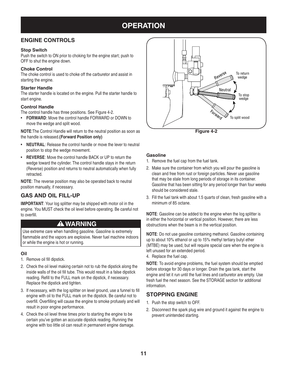 Operation, Warning | Sears Craftsman 247.7764 User Manual | Page 11 / 60