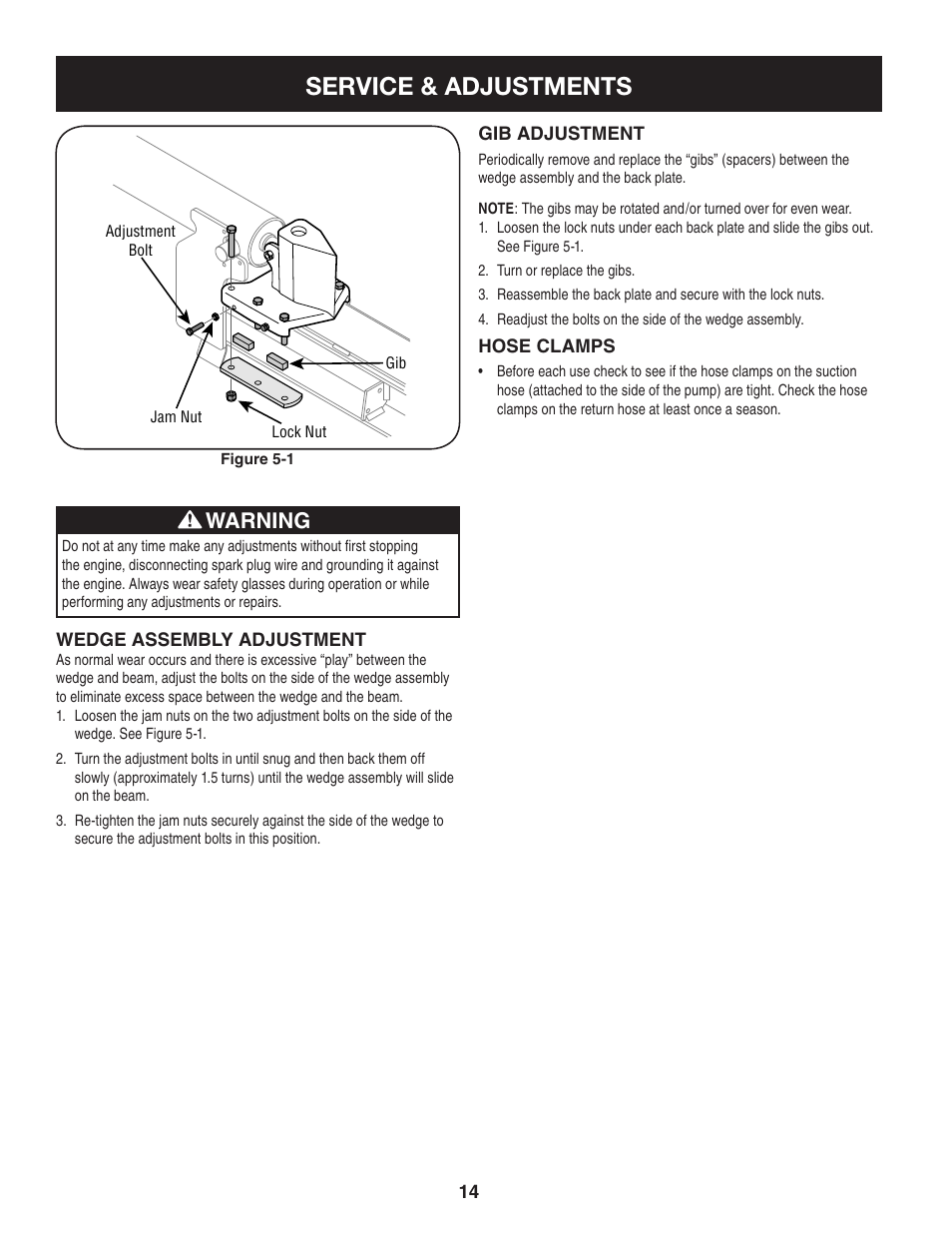 Service & adjustments, Warning | Sears Craftsman 247.7764 User Manual | Page 14 / 60