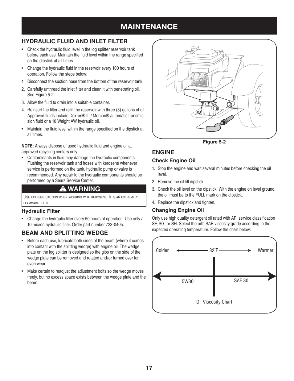 Maintenance, Warning | Sears Craftsman 247.7764 User Manual | Page 17 / 60