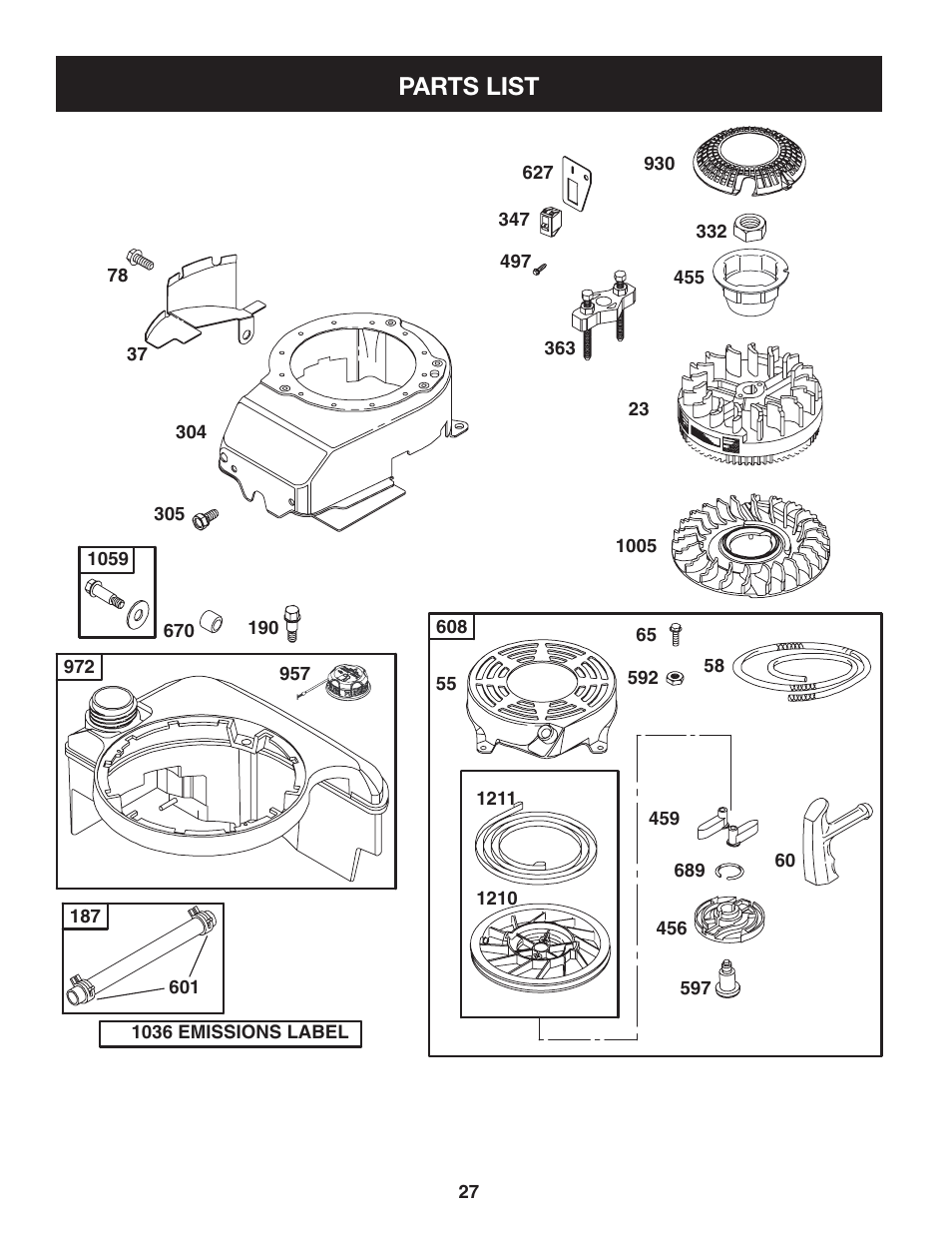 Parts list | Sears Craftsman 247.7764 User Manual | Page 27 / 60