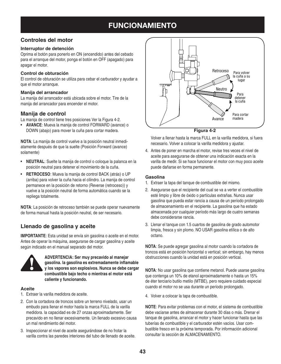 Funcionamiento | Sears Craftsman 247.7764 User Manual | Page 43 / 60